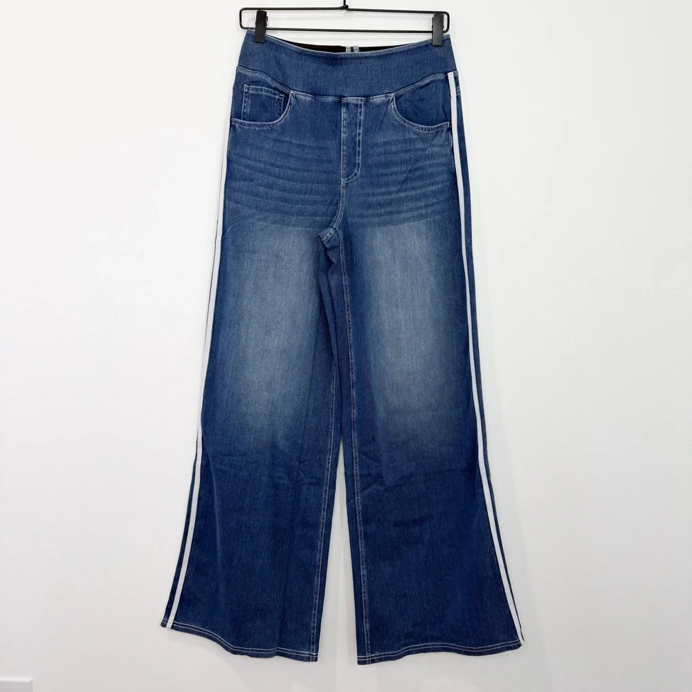 NWOT Halara Flex High Waisted Stripe Wide Leg Flowy Washed Casual Jeans Pockets - Picture 3 of 8